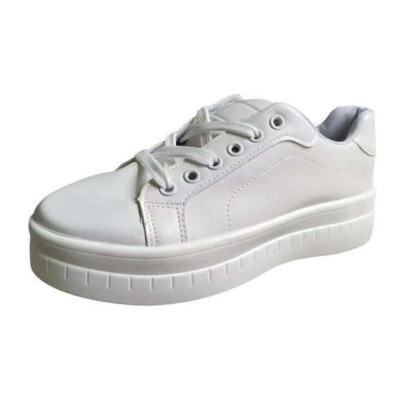Kcodviy Ladies Solid Color Leather Womens Air 1 Low Casual Shoes Size 9 Round Toe Lace Up Casual Wedge Shoes for Women Closed Toe Platform Casual Shoes