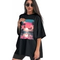 thumbnail image 3 of Plus Size Shirt for Women Black Tops for Women Oversized Short Sleeves Shirt for Women Vintage Landscape T Shirt Crewneck Shirt for Women XL, 3 of 5