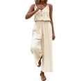 thumbnail image 2 of Tqcoqu Womens Jumpsuit Trendy Summer Casual Wide Leg Pants Sleeveless V Neck Elegant One Piece Outfit,Beige,Women's S-XXL, 2 of 5