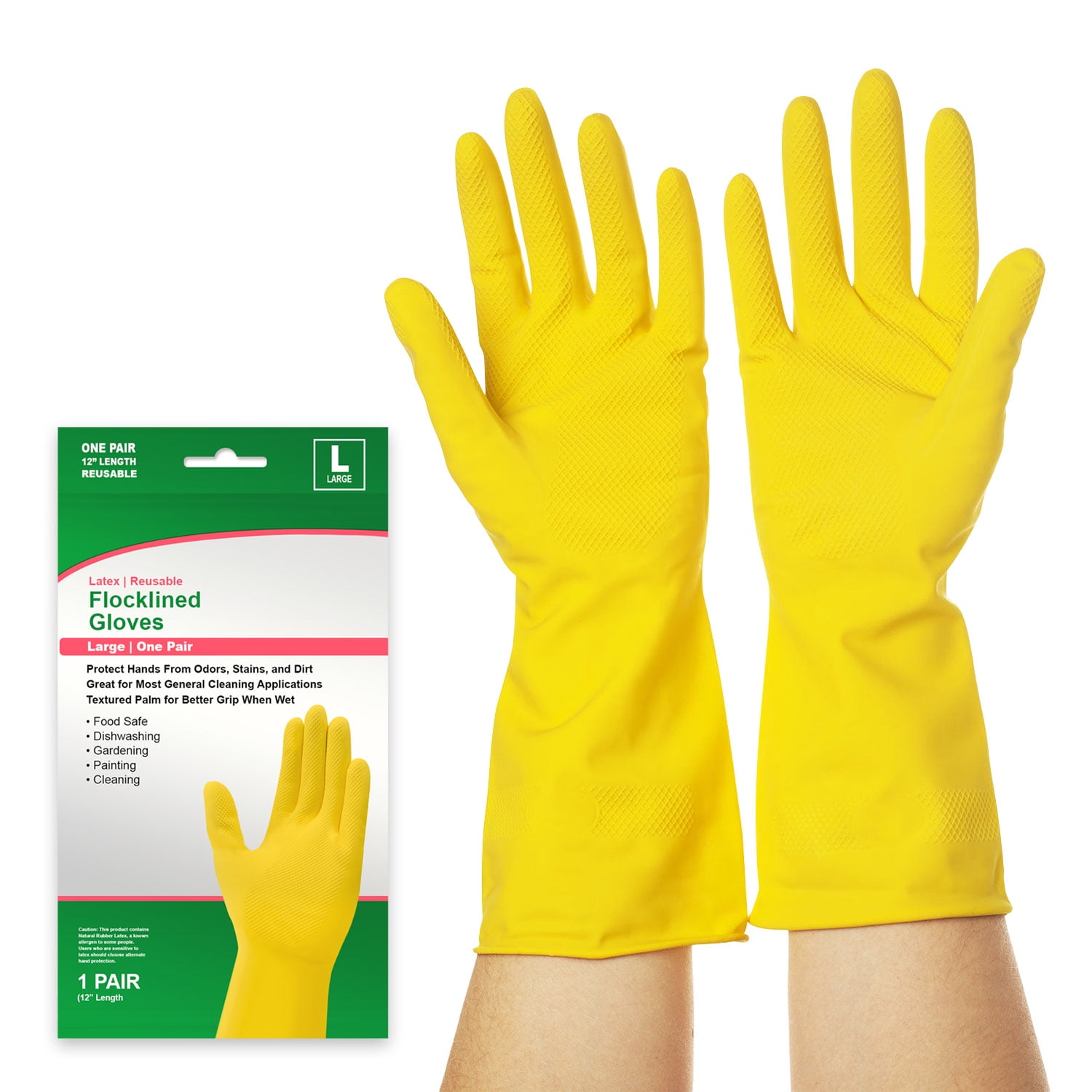 Reusable Latex flocklined Gloves Food Safe Textured Grip Large