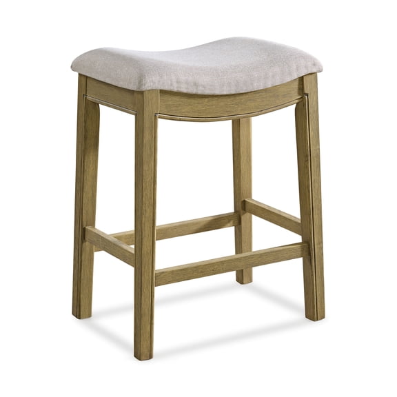 ROME OAK Parker 26" Backless Saddle Kitchen Counter Stool, Natural, Cream Upholstery