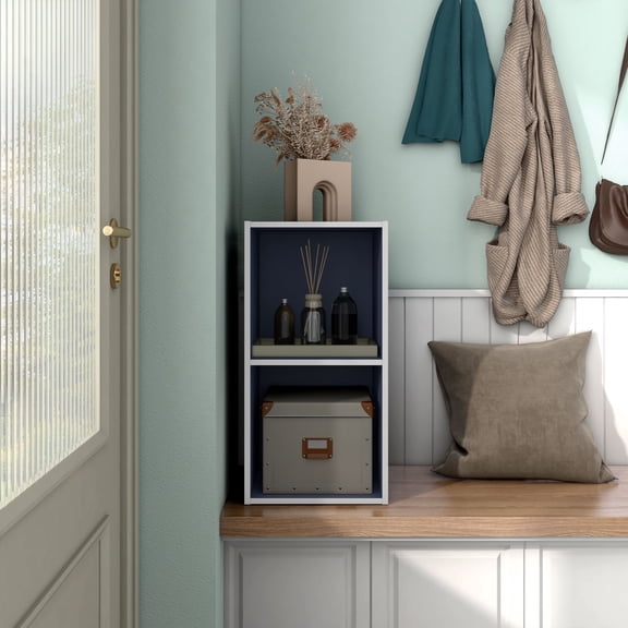 Join Stackable 2-Cube Wood Steel Blue Bookcase