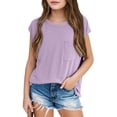 thumbnail image 4 of Inglocry Girls Summer Casual Tops Short Sleeve Textured T Shirts Cute Comfy Tees Summer Fashion Summer Tops For Teens Light Purple 9-10Y, 4 of 4