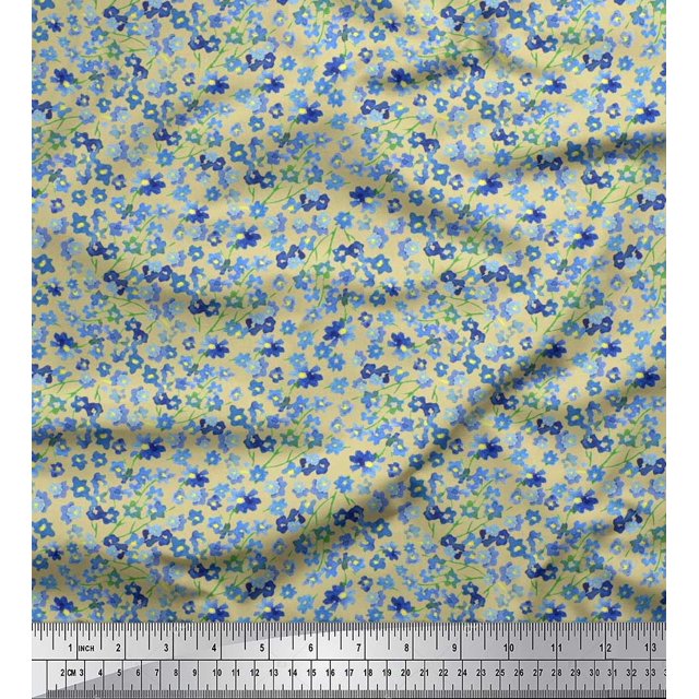Soimoi Polyester Crepe Fabric Flower Watercolor Print Sewing Fabric Yard 42 Inch Wide