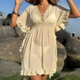 thumbnail image 4 of Antinious Summer Dresses for Women,Womens Dresses for Party,Elegant Dresses for Women Solid Short Sleeve V-Neck Beach Dress,Beige,Free Size, 4 of 5