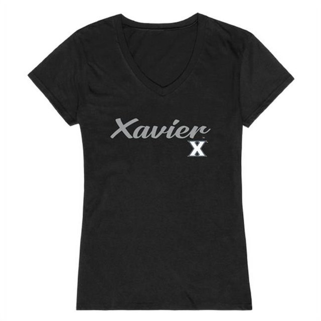 W Republic Products 555-417-BLK-04 Xavier University T-Shirt Script pour Femmes, Noir - Extra Large
