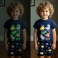 thumbnail image 2 of POPTEM Toddler Pajamas Boy Dinosaur Pjs Glow in the Dark Short Sleeves 2-Pieces Sleepwear Navy Blue 2T, 2 of 9