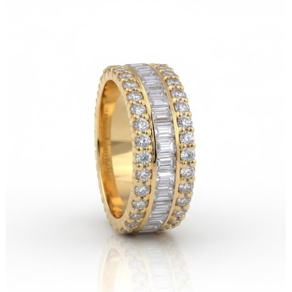 Jewelerix Women’s Moissanite Eternity Wedding Band Ring in Yellow Gold Ring Baguette & Round Cut Vermeil Channel Set Anniversary Ring