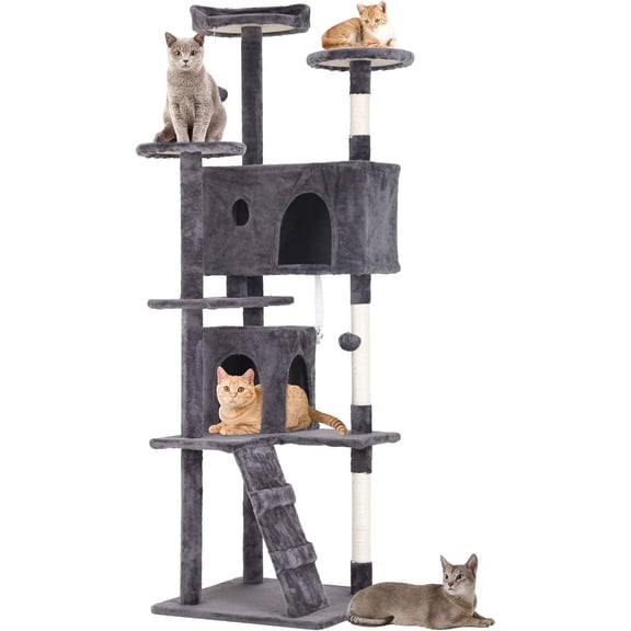 Bestpet 70in Light Gray Cat Tree Tower with Funny Toys Made of Particleboard