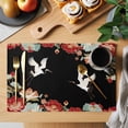 thumbnail image 2 of Black Crane Placemats Set of 6, Vintage Red Teal Spring Floral Botanical Placemats for Dining Table, Place Mats for Kitchen Tabletop, Waterproof Wipeable Dining Table Mats Set, 2 of 9