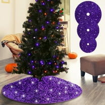 Snowflake Sequin Christmas Tree Skirt | Glitter Tree Bottom Decoration Apron | Purple Polyester Holiday Party Decor | 18in, 24in, 48in Sizes