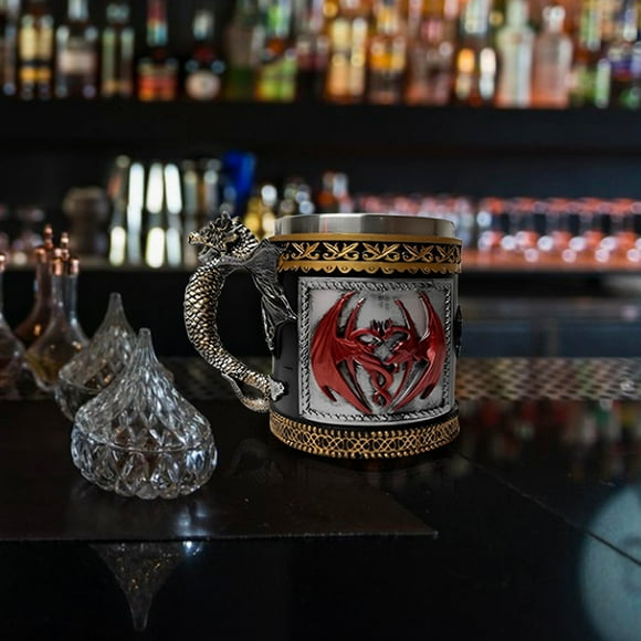 SEMPAI Halloween Vintage Three-dimensional Relief Dragon Mysterious Pirate Skull Beer Mug Decoration Stainless Steel Summer Savings Up to 45% off Labour Day