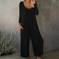 thumbnail image 4 of AherBiu Long Sleeve Jumpsuits for Women Round Neck Straight Leg Loose Casual Pants Rompers Overalls, 4 of 6