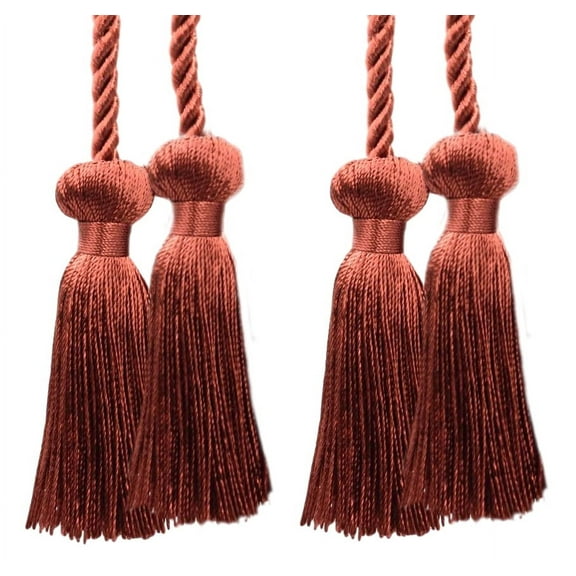 Decorative Double Tassel Curtain and Drapery Tieback / Holdback, 3" Tassel (7.5cm), 27" Spread (68.5cm) # CCT, Dark Rust Orange #K35 (Deep Coral) Set of 2