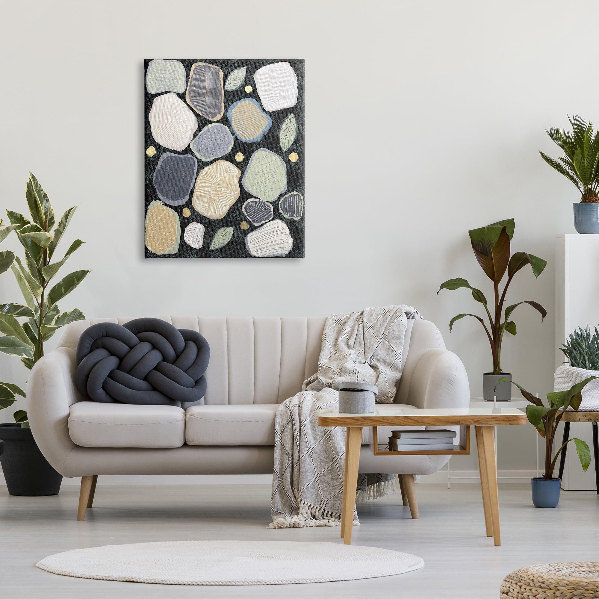 Stupell Industries Abstract Pebbles & Leaves Abstract Painting Gallery Wrapped Canvas Art Print Wall Art, 30 x 40