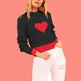 thumbnail image 2 of Womens Valentines Sweater Heart Print Turtleneck Knit Sweater Fitted Long Sleeve Pullover Base Layer for Winter Black XL, 2 of 4