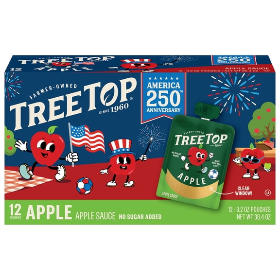 Tree Top No Sugar Added Apple Sauce Pouches, 3.2 Oz, 12 Count