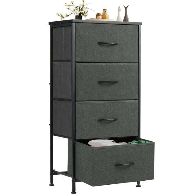 EDX Commode à 4 Tiroirs pour Chambre, Organisateur de Rangement en Tissu Armoire Étroite Table d'Appoint, Gris