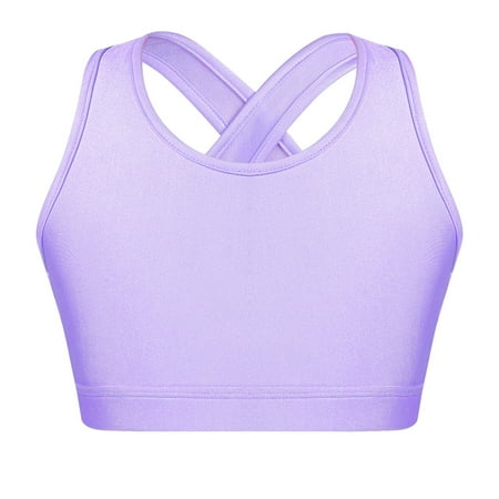 Ocealan Girls Crisscross Back Sports Bra Gymnastics Dance Sports Crop Top Yoga Shirts Lavender 16