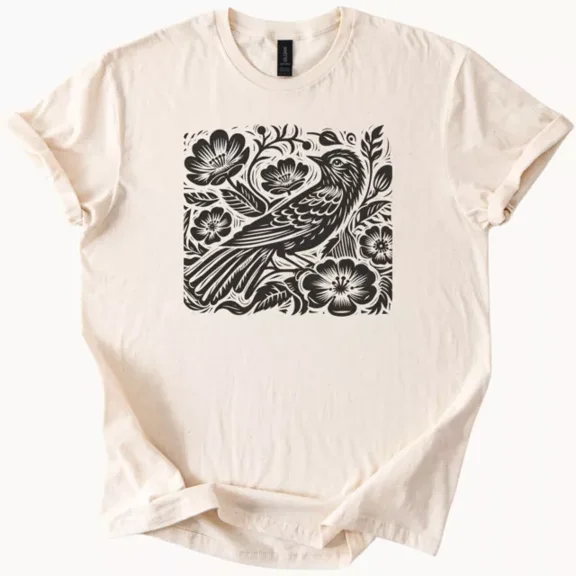Hot Trending Bird Floral Graphic T Shirt Nature Inspired Tee Design Preview Only