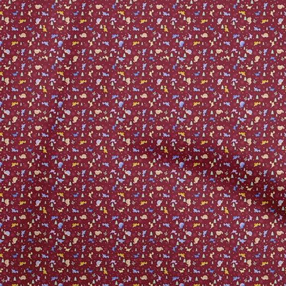 oneOone Cotton Silk Maroon Fabric Colorful Dinosaur Cartoon Sewing Fabric By The Yard Printed Diy Clothing Sewing Supplies 42 Inch Wide