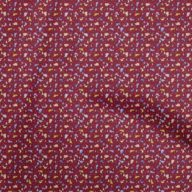 oneOone Cotton Poplin Twill Maroon Fabric Colorful Dinosaur Cartoon Sewing Craft Projects Fabric Prints By Yard 56 Inch Wide