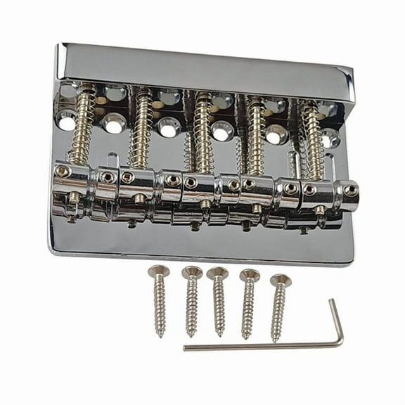 5 Strings Bass Guitar Bridge, Metal Fixed Hardtail Tailpiece Bridge with Mounting Screws for Electric Guitar Bass