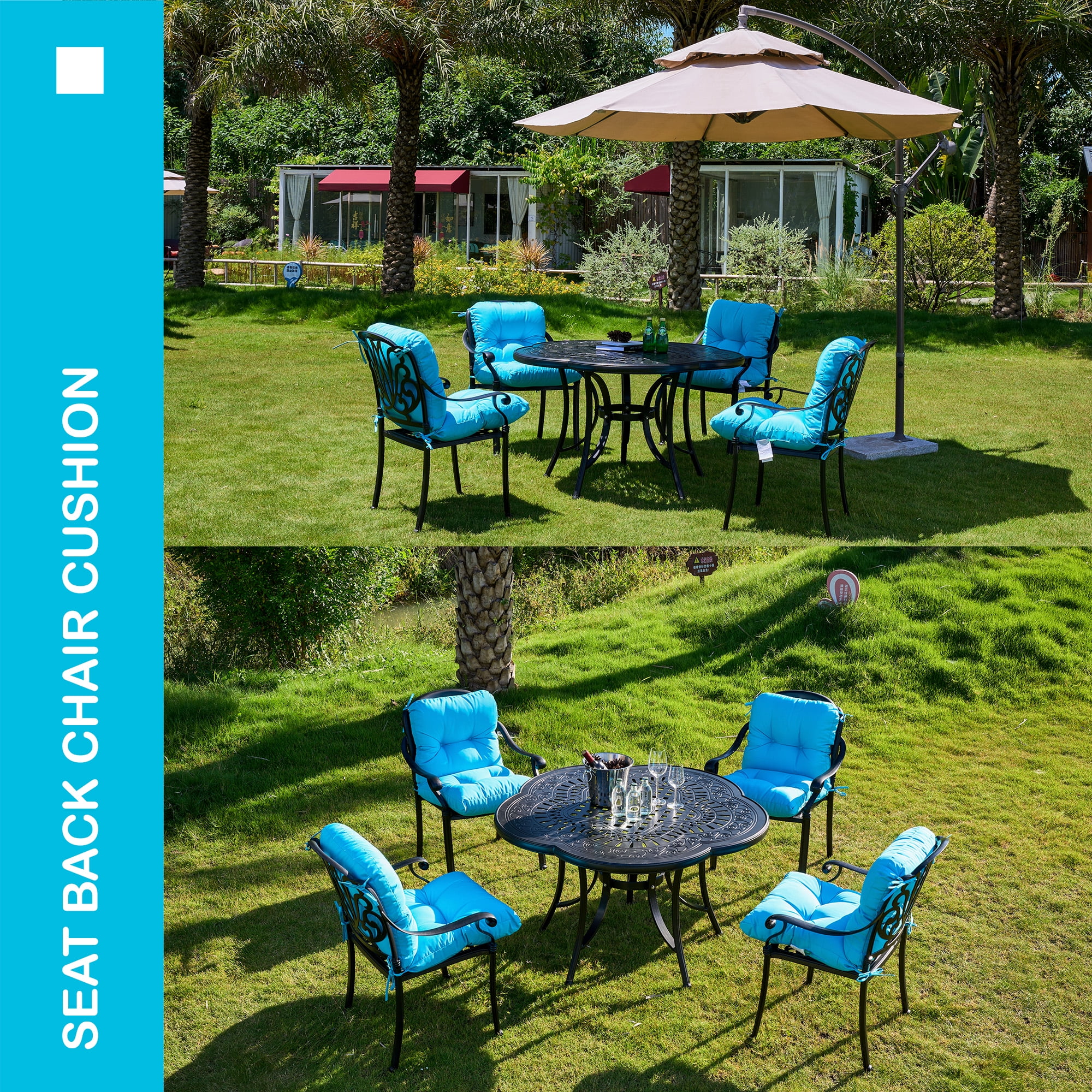 YOOZEKU Outdoor Indoor Seat Back Chair Cushion,Waterproof Tufted Patio Chair Cushion with Ties for Lawn Outdoor Furniture,Adirondack,Rocking Chair, Aqua Blue