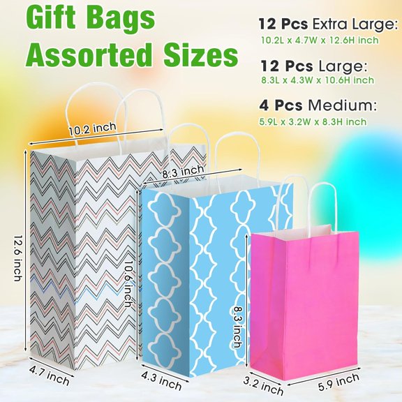 28 Pcs Assorted Paper Gift Bags with Handles for Parties, Weddings &