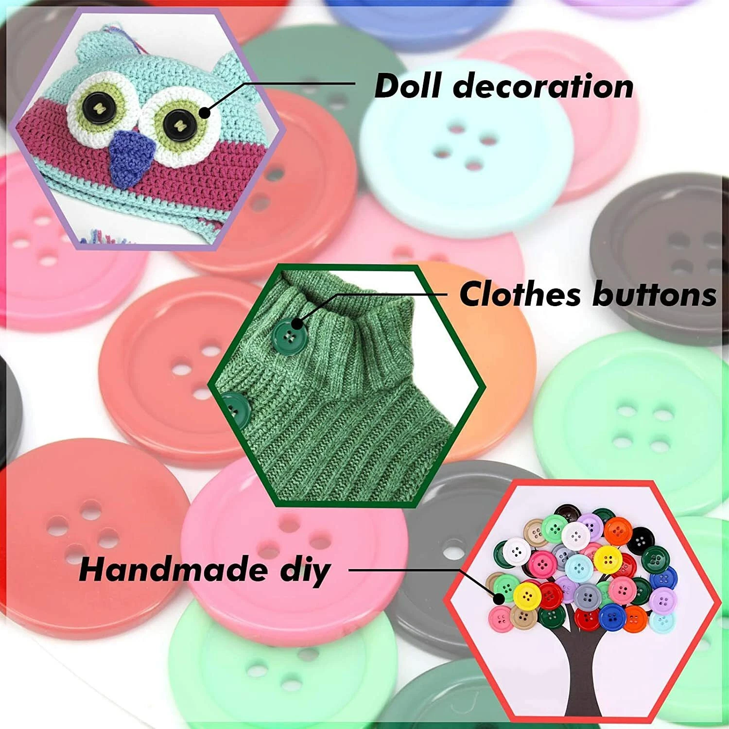 100 Pcs 1 inch Resin Sewing Buttons 15 Colors 4 Holes Flatback Round Multicolor