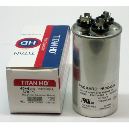 

TitanHD PRCD404A HVAC Round Run Dual Capacitor. 40/4 MFD/UF 370 Volts
