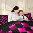 thumbnail image 4 of Manfei Contemporary Pink Purple Grid King Size Comforter Sets,Checkered Art Comforters King Size,Black Reversible,3-Piece,1 Comforter and 2 Pillowcases,3-Piece,1 Comforter and 2 Pillowcases, 4 of 7
