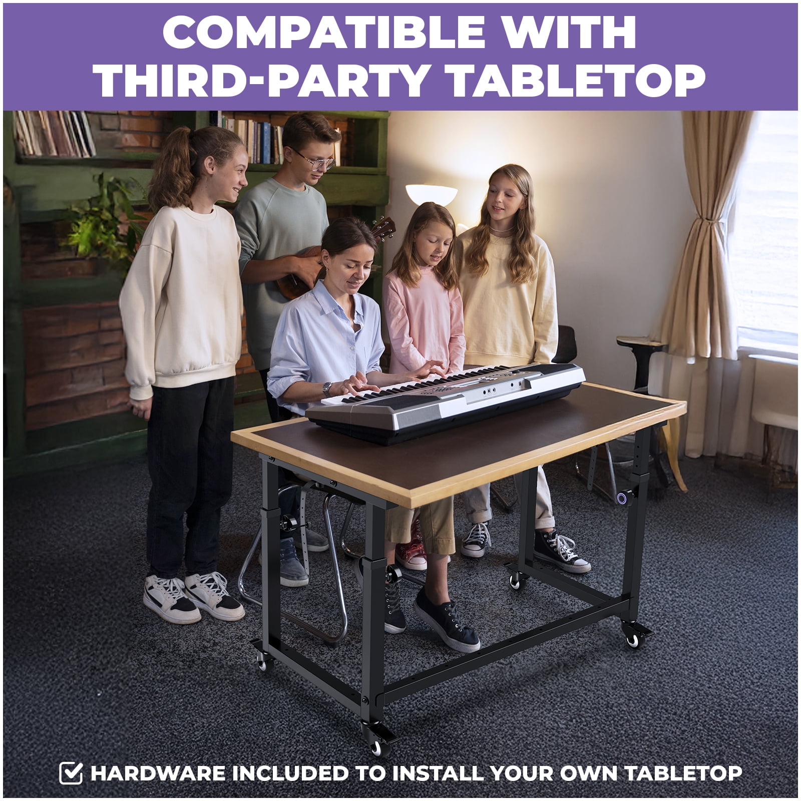 Liquid Stands Piano Keyboard Stand Music Studio Desk for Music Production - Electric Digital Pianos Synths for 49 54 61 88 Key - Rolling Home Recording Studio Workstation DJ Keyboard Table
