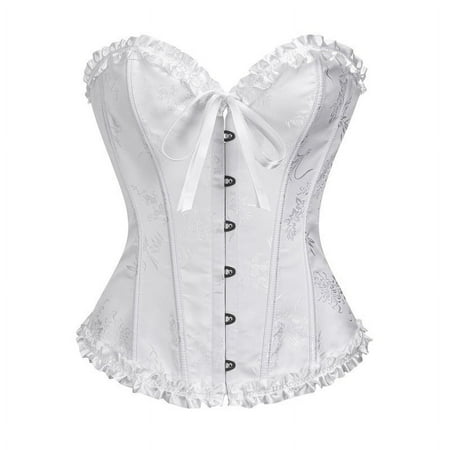 Povozer Corset Tops for Women  Bustier Shapewear Lingerie  Lace Waist Push up Bodysuit(White S)