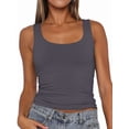 thumbnail image 3 of Women'S Sleeveless Square Neck Tank Top Double Layer Basic Crop Tops Summer Fitness Workout Casual Tops Grey M, 3 of 7