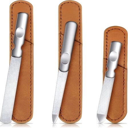 ACDANC 3 Pieces Stainless Steel Nail Files with Leather Case, Double Sided Metal Nail Files with Anti-slip Handle, Metal Nail File Buffer Manicure Pedicure Tools for nail, Fine and Coarse