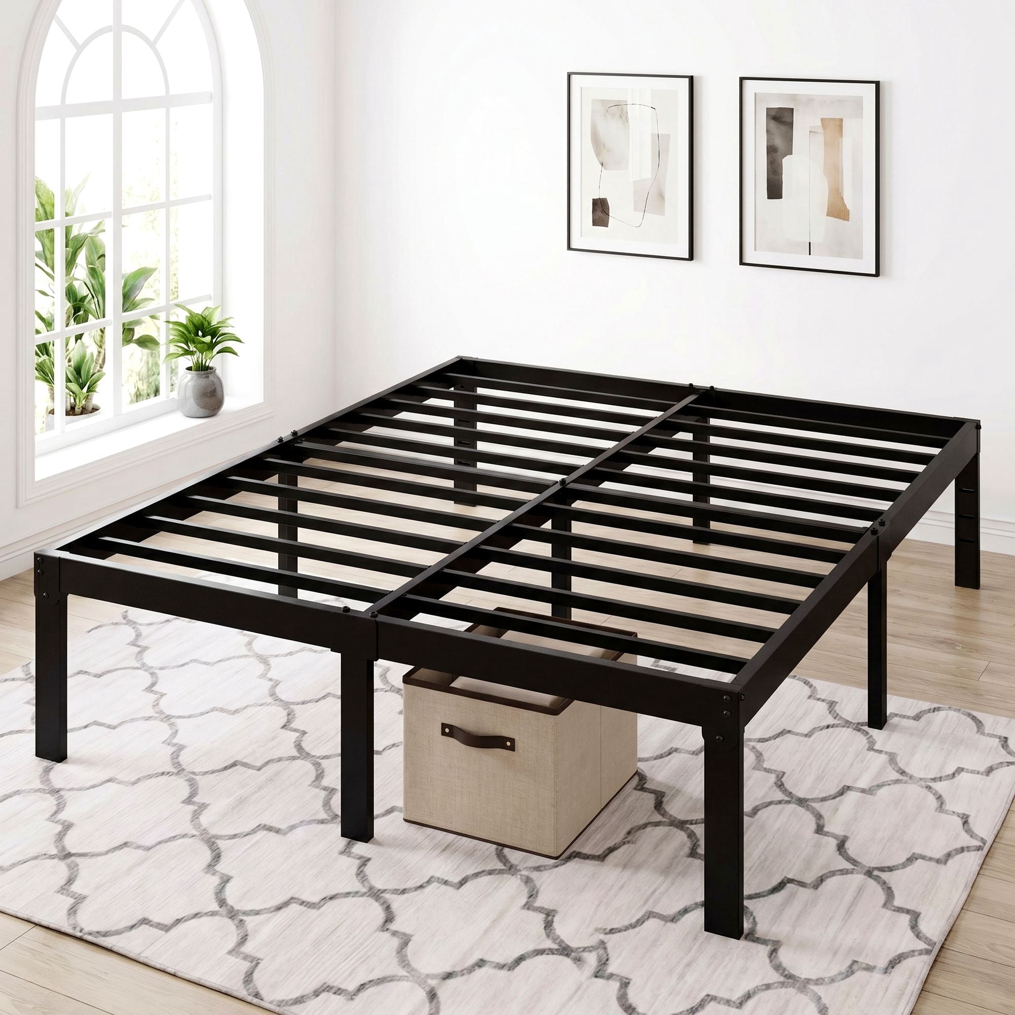 Amolife Heavy Duty Queen Size 12'' Metal Platform Bed Frame with Ample Under Bed Storage Space, Black