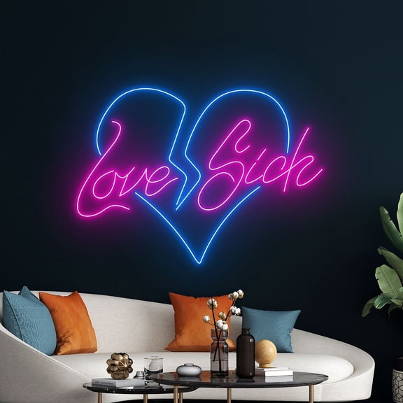 Handmadetneonsign Love Sick Neon Sign, Love Heart Neon Led Art Decor, Home Bedroom Wall Decor