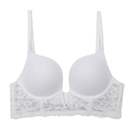 Wire-Free Push up Bras for Women Convertible Bra Feature V-Neck Strapless Bra Style W-774 Hook and Eye Closure Cotton Sports Bras White 5XL