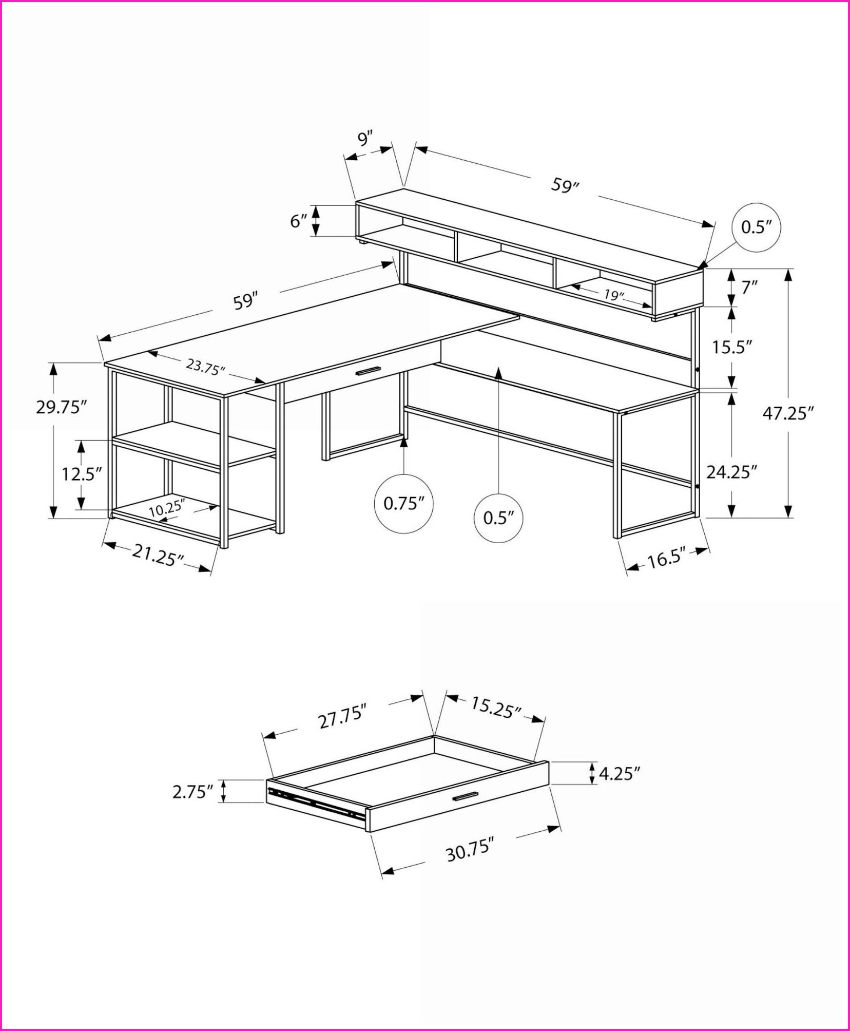 Desks | Modern 59” L-Shaped Corner Home Office Desk with Storage | White Laminate & Grey Metal | White | MDF