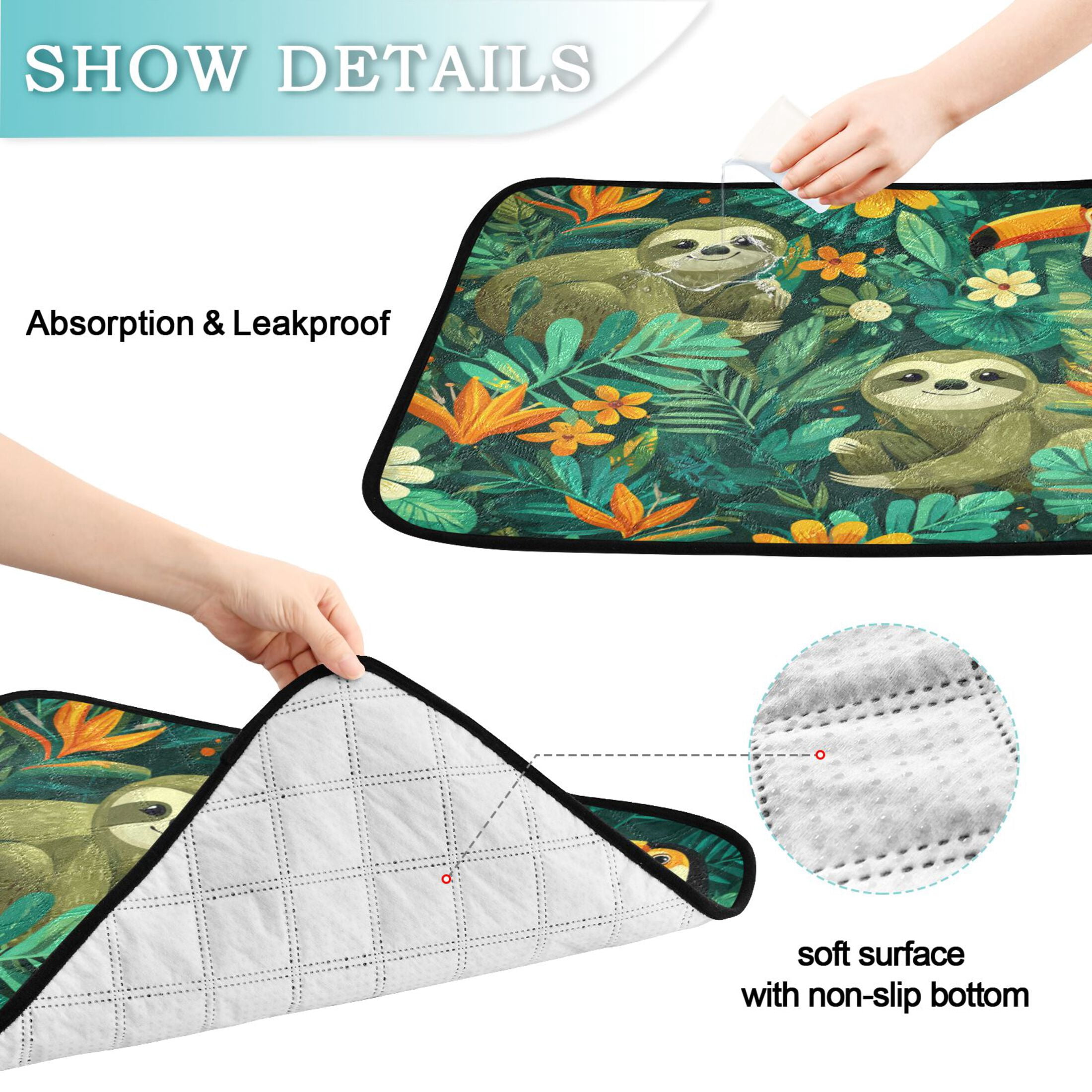Qxltty Playful Sloths Cat litter Pads Pet Set of 2 Diaper Mats Center Anti-leakage Layer Absorbent Soft and Comfortable