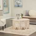 thumbnail image 3 of DecMode 33" x 18" White Wood Handmade Intricately Carved Floral Coffee Table, 1-Piece, 3 of 15