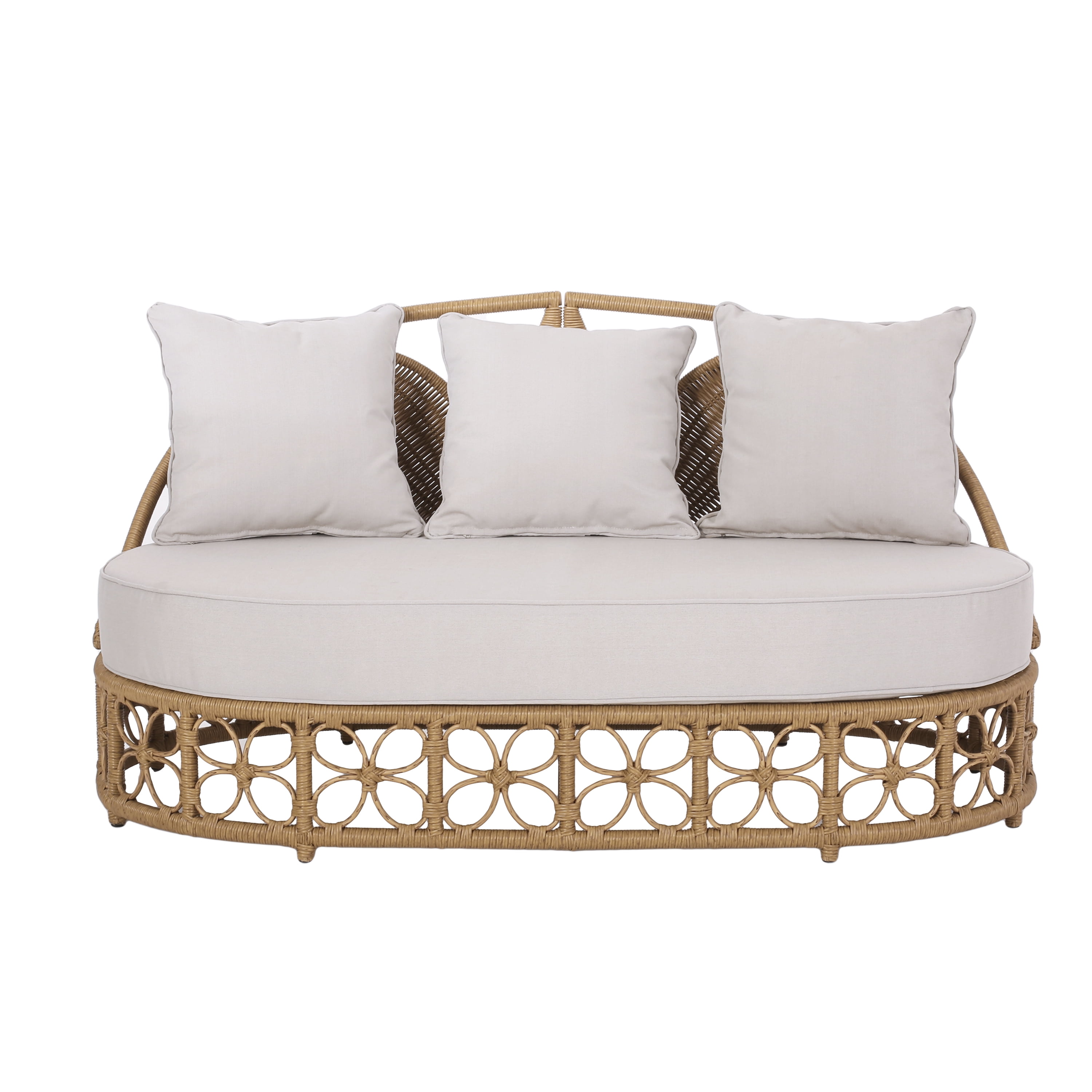 Patio Furniture Outdoor Daybed with Wicker Rattan, 60" Wide Outdoor Wicker Patio Daybed with Cushions for Lawn Garden Backyard Pool