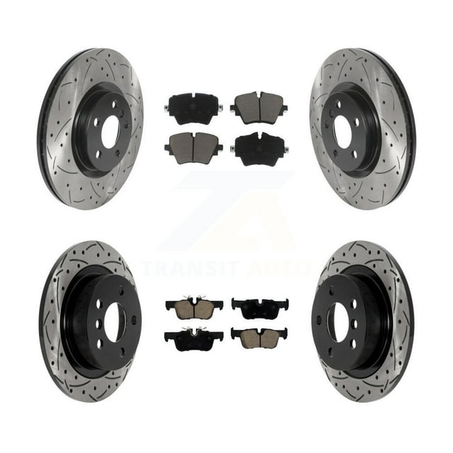 Transit Auto Front Rear Coated Drilled Slotted Disc Brake Rotors and Ceramic Pads Kit for Car Mini Cooper Countryman S ALL4 KDC-100499