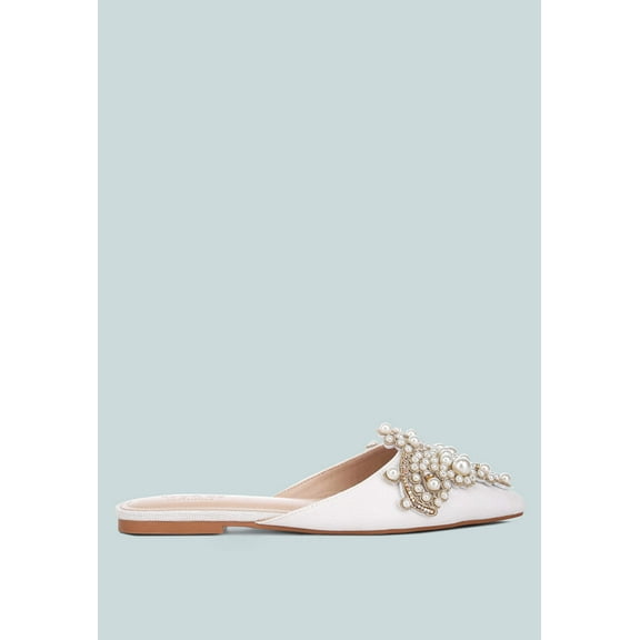 ASTRE Pearl Embellished Shimmer Mules In White