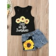 thumbnail image 2 of 2Pcs Toddler Kids Baby Girl Summer Clothes Live in The Sunshine Sunflower Vest Tank Tops+Denim Short Pants Outfit Set, 2 of 7