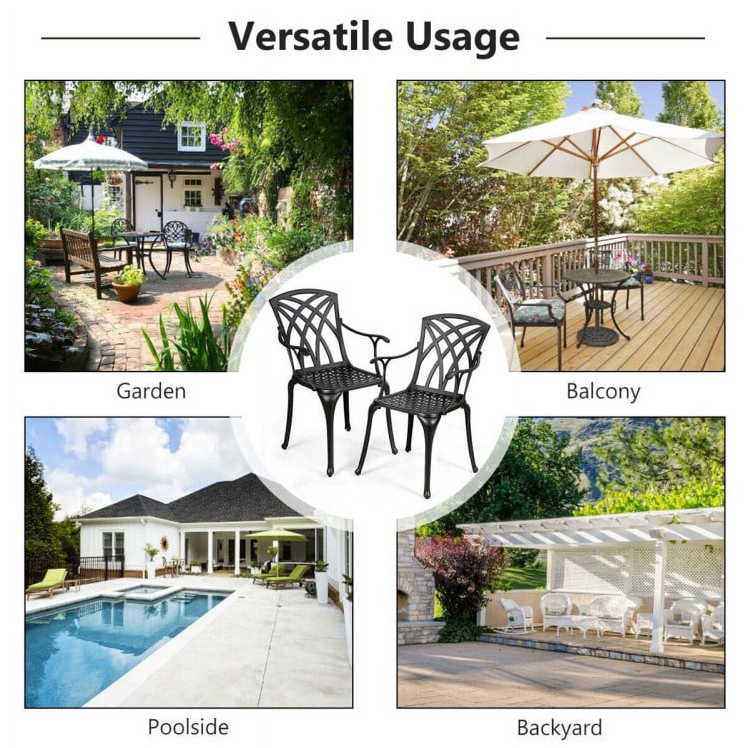 Aimee Lii 2 Pieces Durable Aluminum Dining Chairs Set with Armrests, Outdoor Patio Set