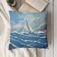 thumbnail image 3 of Blue Nautical Throw Pillow Cushion Case Clouds Seagulls Sailboat Ocean Sea Waves Adventure Serenity Pattern, Modern Accent Double-Sided Digital Printing,  Azure Blue Pale Blue, 3 of 5