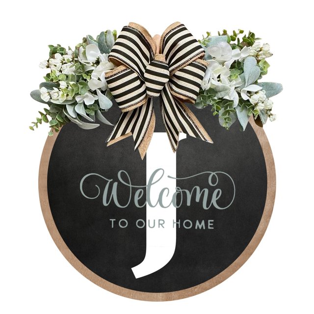 Funny Rustic Welcome Sign with Spring Wreath - Indoor and Outdoor Wall Decor