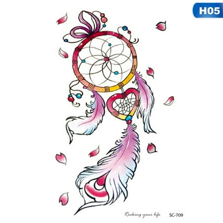 Temporary Tattoos Girls AkoaDa 1Pcs Watercolor Dream Catcher Temporary Tattoo Female Tribal Tattoo Sticker Black Dreamcatcher Tattoo For Girl Body Arm Shoulder ()
